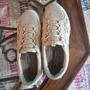 Beige and Blue Athletic Shoes